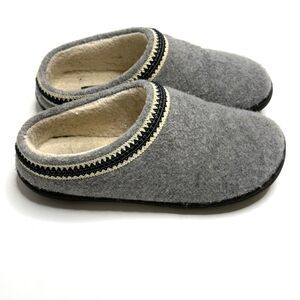 Clarks Womens Wool Felt Clog Slippers Grey Indoor Outdoor Faux Fur Lined Size 9